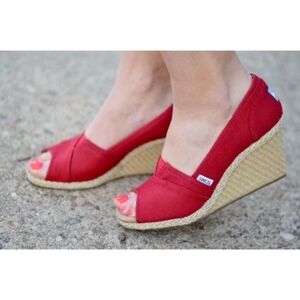 TOMS Red Espadrille Wedge Heels